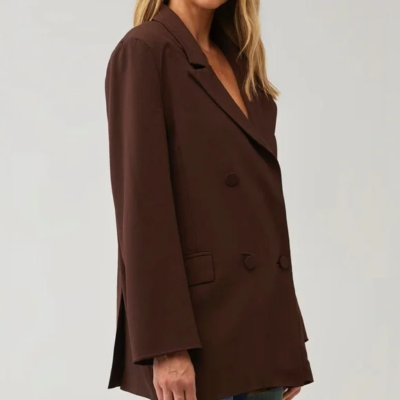 Bardot Oversized Double Breasted Blazer NWOT Chocolate Brown Medium - Picture 9 of 12